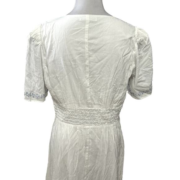 Reformation Midi Dress V Neck Full Button Embroidered Floral White Blue 4 NWOT - Picture 8 of 11